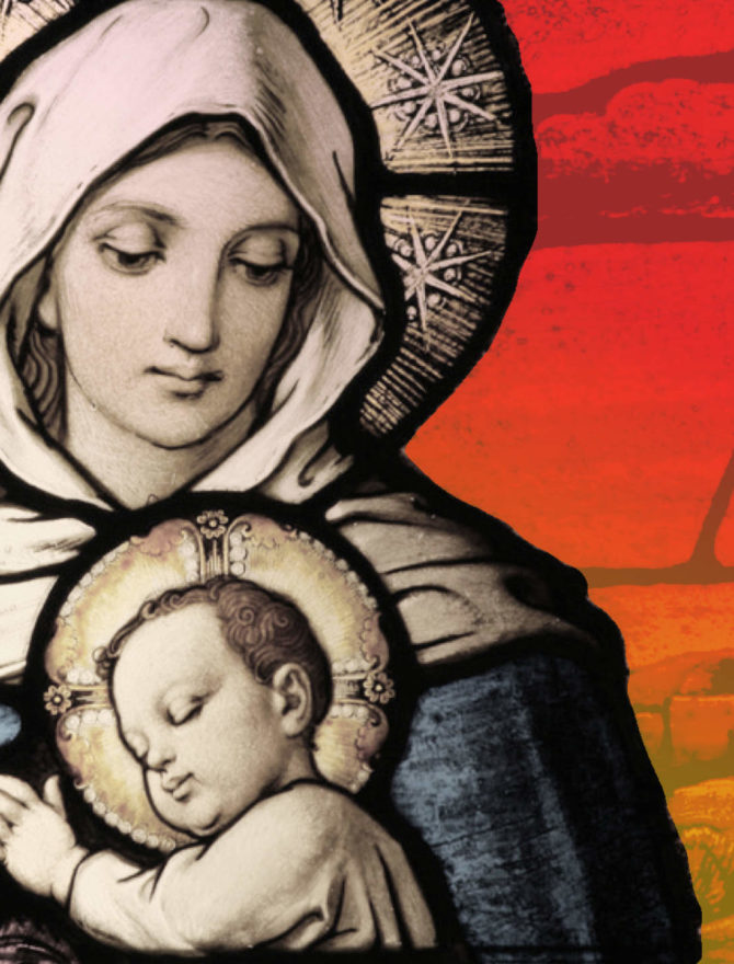 Fensterglas Maria mit Jesuskind