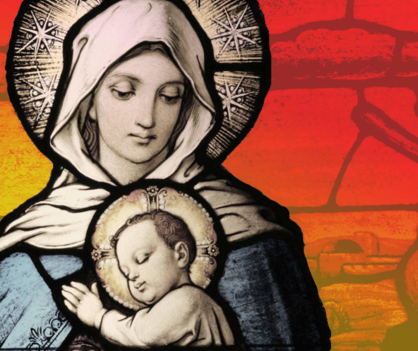 Fensterglas Maria mit Jesuskind