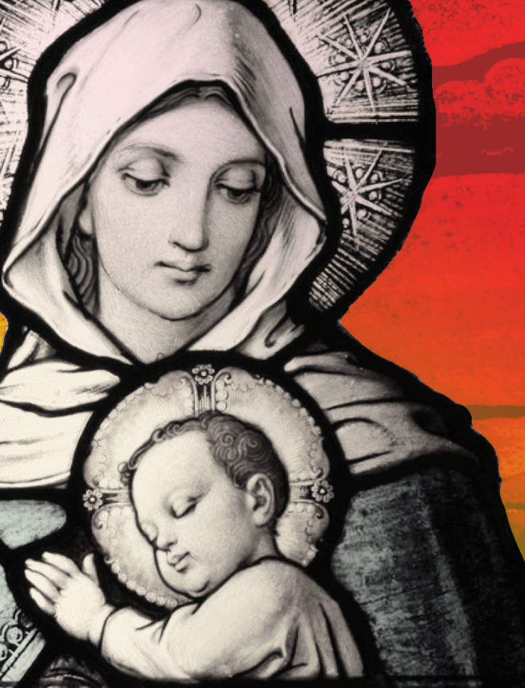 Fensterglas Maria mit Jesuskind